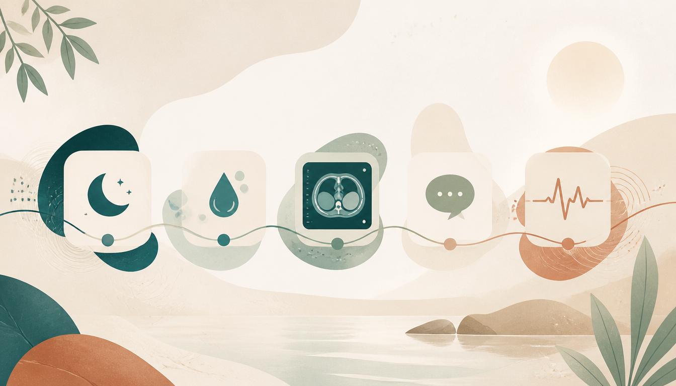 A unified health timeline showing sleep, labs, scans, and daily notes aligned together